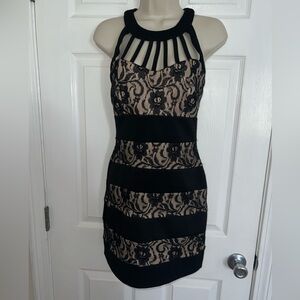 Black/cream part lace & floral dress